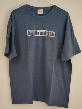 Hanes Navy Short-Sleeve Tee with "Jesus the Word of Life" Graphic